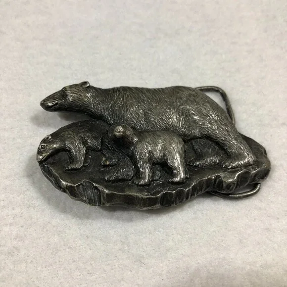 Vintage 1978 Bergamot Brass Works Polar Bears Belt Buckle USA 70's Unisex - Picture 2 of 9